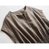 Gabinete Francés Paso de Penny Rocío de Lluvia Lino Puro Cuello de Tijera Elegante Temperamento Cintura Ceñida Adelgazante Hombro Manga Corta Vestido de Longitud Media