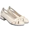 Sandalias Baotou para Mujer Verano 2025 Nuevos Zapatos Grandes para Mujer Azul Madre de Mediana Edad Piel Suave Tacón Plano Trenzados Calados
