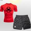 Ropa Deportiva para Montañismo y Running al Aire Libre Traje de Manga Corta y Pantalones Cortos de Doble Capa Estampado 2D Anime Europeo y Americano Araña 2 en 1