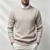 Suéter de punto grueso para hombre con patrón de rombos y trenzas, cuello redondo, para otoño e invierno, con diseño de punto texturizado, adecuado para uso casual de negocios como capa base
