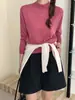 26 Nuevo Estilo de Otoño Top, Lana Merino 100% Ultra Fina, Estilo Coreano Color Sólido Cuello Semi Alto Manga Larga Camiseta Base de Punto para Mujer