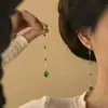 Nuevos Pendientes Retro Cool de Estilo Chino con Borla de Gota de Agua Verde, Largos y Elegantes, Versátiles, Pendientes Pequeños y Exquisitos para Mujer
