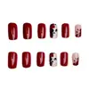 Adesivo para Unhas Halloween Vinho Brilhante Unhas Postiças Padrão de Caveira e Flor de Halloween Adesivo para Unhas