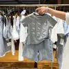 Conjunto de Ropa de Verano para Niñas Nuevo Brillante Láser Gato KT Camiseta de Manga Corta Jeans Bordados con Pedrería Conjunto de Dos Piezas