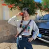 2026 Super Fofo Retrô Americano Estampa de Letras Manga Longa Camiseta Feminina Petite Solta Emagrecimento Algodão Puro Top Outono