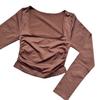 Camiseta Deportiva de Yoga de Manga Larga Elegante Transfronteriza para Mujer con Cintura Plisada y Top de Punto de Alta Elasticidad Ajustado de Secado Rápido Fábrica