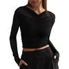 JF2L472 Camiseta de Malla Sexy con Pliegues de Manga Larga de Color Sólido, Nueva de Otoño Europeo y Americano para Mujer en Amazon