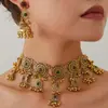 Conjunto de Joyería para Mujer Collar y Pendientes Estilo Exagerado con Borla Floral Hueca de Pedrería Retro Moda Bronce Antiguo