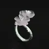 Buscando original temporada de flor de cerezo hecho a mano hermoso fresco plata de ley S925 flor de cristal anillo abierto femenino