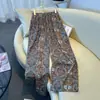 Calça Cropped Reta de Linho Vintage para Mulheres, Nova Calça Floral de Verão, Solta e Emagrecimento, Estilo Old Money, Calça de Vovó com Cintura Elástica