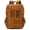 Mochila Masculina, Mochila de Couro Crazy Horse, Bolsa Escolar de Couro Bovino, Mochila de Grande Capacidade, Bolsa de Viagem, Bolsa de Ombro Masculina para Negócios