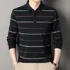 Camisa Polo para Hombre Primavera Otoño Rayada Bolsillo Real Manga Larga Camiseta Cuello Solapa Casual Top Camiseta Capa Base para Hombre