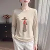 Camiseta de Algodão e Cânhamo com Estampa de Desenho Manga Longa Feminina Estilo Coreano Redutora de Idade Simples Respirável Gola Redonda Solta Manga Curta