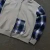 Sudadera Deportiva con Capucha Estampado a Cuadros Gris-Azul Otoño/Invierno 2026 Sudadera Nueva Tendencia Transfronteriza INS Otoño/Invierno
