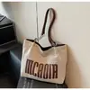 Bolso Tote de Hombro de Lona Casual de Gran Capacidad para Viajes, Moda, Nuevo, Otoño Temprano 2025, con Letras Simples para Mujer
