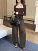 HOO Otoño Nuevo Suéter de Punto Jacquard Texturizado de Lana Francesa para Mujer Casual Versátil Cuello Cuadrado TB4218