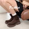 Botas Martin Vintage para Mujer 2024 Otoño e Invierno Nuevas Estilo Británico Gruesas Elásticas Botines Finos Cremallera Trasera Gamuza