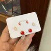 Moda Versátil Juego de Pendientes de Tachuela de Manzana Roja con Personalidad y Diseño Elegante, Exquisitos y Simples Pendientes de Fruta para Estudiantes con Diamantes