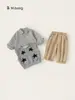 Roupa infantil Bangxuan, conjunto para meninos, roupas de bebê, camisa xadrez, colete estampado com estrelas, calça comprida casual, conjunto infantil de três peças