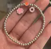Pulsera de Donut de Plata 925 Cuentas de Plata de Ley 925 Donut Rosa Colgante de Nube Blanca con Cuentas Sonrientes