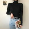 Nuevo Tejido de Otoño e Invierno Estilo Coreano Negro Combinable Cuello Alto Grueso Ajustado Manga Larga Camisa Base de Punto Top de Moda para Mujer