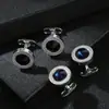 AliExpress Amazon Nuevos Gemelos Redondos de Zirconia de Cristal Azul Moda Clip para Corbata de Camisa Gemelos Hombres