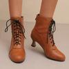 2025 Nuevas Botas Europeas y Americanas de Otoño e Invierno para Mujer con Cordones y Cremallera Trasera Botines Botas de Caballero Botas de Tacón Medio Grueso Tallas Grandes 40-50