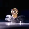 Anillo de plata de ley 925 chapado en oro con forma de gota de agua y diamante amarillo anillo de atmósfera elegante anillo de oro de 18 quilates