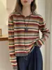 Top cárdigan a rayas de cuello redondo para mujer, adelgazante, abrigo casual estilo francés, holgado y versátil para primavera y otoño, prenda exterior de punto
