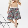 Pantalones Cortos Deportivos de Jacquard con Estampado de Letras y Bloques de Color con Cordón para Hombre, Ajuste Holgado Versátiles Casuales, Modernos Pantalones Cortos de Playa