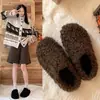 Pantuflas de Felpa Cálidas para Usar al Aire Libre 2026 Pantuflas de Algodón con Felpa Extra para Mujer Suela Gruesa Lana de Cordero Moda Estilo Coreano Slip-ons Invierno