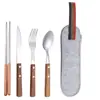 Amazon cuchillo, tenedor y cuchara de acero inoxidable 304 mango de madera cuchillo para bistec vajilla portátil para exteriores palillos para estudiantes traje de cuchara