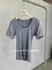 Camiseta de Manga Corta Ajustada con Cuello en U Otoño Youji CZZHANG para Mujer Alta Elasticidad Camiseta Básica C30466