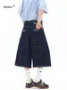 Calça Jeans Azul Escuro de Perna Larga com Múltiplos Bolsos na Parte de Trás, Novo Estilo de Verão para Homens e Mulheres, Calça Reta Solta Emagrecedora