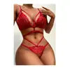 Nueva lencería sexy de encaje europea y americana de tentación para comercio exterior, lencería sexy de una pieza para damas, tres puntos