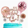 Topo de Bolo de Aniversário Balão Estrela Dourado Rosa Conjunto Cartão de Inserção Glitter Brilho Estilo Feito 12