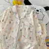 Embalagem de Entidade Algodão Nuvem Verão Novo Estilo Pijama para Mulheres Fino Doce Desenho Animado Manga Curta Calça Curta Conjunto de Roupa para Casa