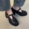 Chuyuji Sapatos Femininos de Couro Estilo Britânico Retrô com Solado Grosso e Salto Bloco 2026 Novos Mocassins Sapatos Mary Jane com Bico Redondo