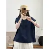 Camiseta de Verão Novo Estilo para Mulheres, Cor Sólida, Caimento Solto, Emagrecedora, Gola Redonda, Manga Curta, Pulôver, Design Curto, Top Juvenil