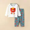Conjunto Casa Algodão Puro Fino Estilo Coreano Roupas de Casa para Meninas Gola Redonda Manga Longa Pijama Infantil Masculino Classe A Verão
