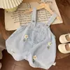 Vestido de bebé para niña con tirantes Ropa infantil Traje estilo western 2024 Nuevo Conjunto de dos piezas de moda con camisa de mezclilla y cuello de muñeca
