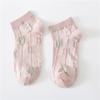 Meias novas de primavera femininas, meias tridimensionais de pequenas flores, meias femininas curtas de cor Macaron, meias de algodão de pequenas flores em estilo coreano