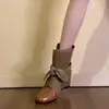 Botas de Cano Curto com Salto para Mulheres, Estilo Wasteland de Garota Popular, Novas Botas Western com Cadarço Maillard Versáteis Vintage Outono/Inverno 2026