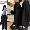 Calças Casuais Plus Size para Mulheres Primavera/Verão 2026 Finas Largas Estilo Preguiçoso Cintura Alta Perna Larga Emagrecedoras Calças Mochi