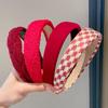 Diadema Estilo Tweed Cabeza Roja Diadema de Año Nuevo Ramillete de Pelo Pasador de Ala Ancha Pasador Pequeño Diadema para Mujer Nuevo Otoño e Invierno 2024