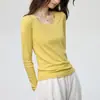 Camiseta feminina de algodão penteado 40 fios, gola redonda grande, manga longa, novo estilo outono 2026, ombro normal, caimento justo, peça básica versátil