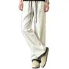 Pantalones casuales de verano para hombre, de seda de hielo, transpirables, de secado rápido, con estampado de cuadros azul marino y retazos, de pierna recta retro, ligeramente acampanados