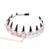 Fabricante personalizado al por mayor de gomas para el pelo de plástico, diademas, accesorios para el pelo y diademas con bandas de malla, perlas, cuentas de cristal y pedrería engastada en garra