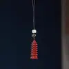 Corrente para Celular com Pingente Esculpido em Sândalo Verde da Torre Wenchang, Pingente para Bolsa de Homem e Mulher, Chaveiro de Jacarandá, Torre de Sete Camadas, Presente para Estudante