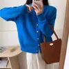 Nuevo Cárdigan de Punto Holgado con Cuello Redondo para Primavera y Otoño 2025, Top Estilo Coreano Casual con Botón Dorado Pequeño, Chaqueta Suéter Suave y Cera para Mujer